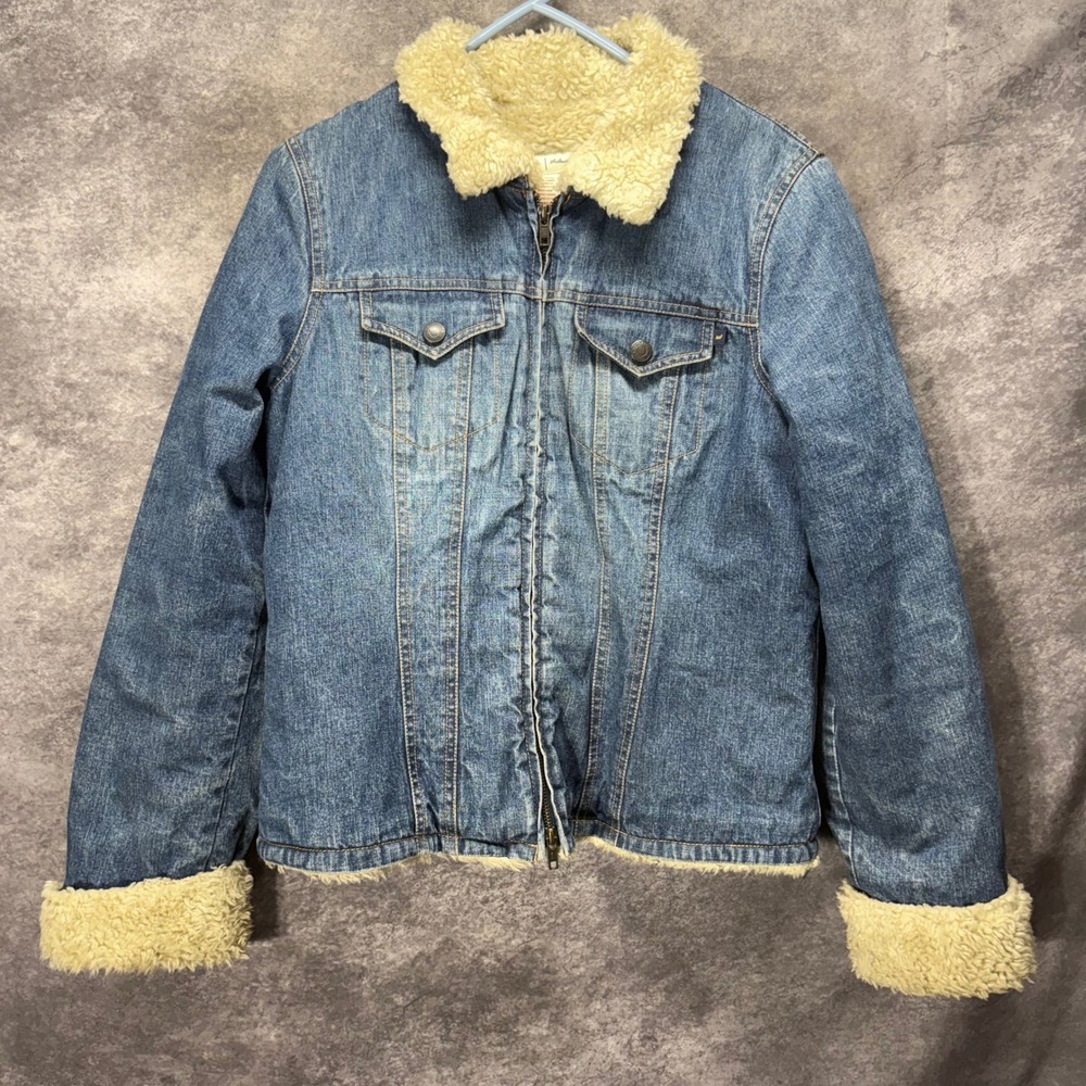 Y2K Abercrombie & Fitch Sherpa Lined Denim Trucker Jacket Womens L Blue Bratz
